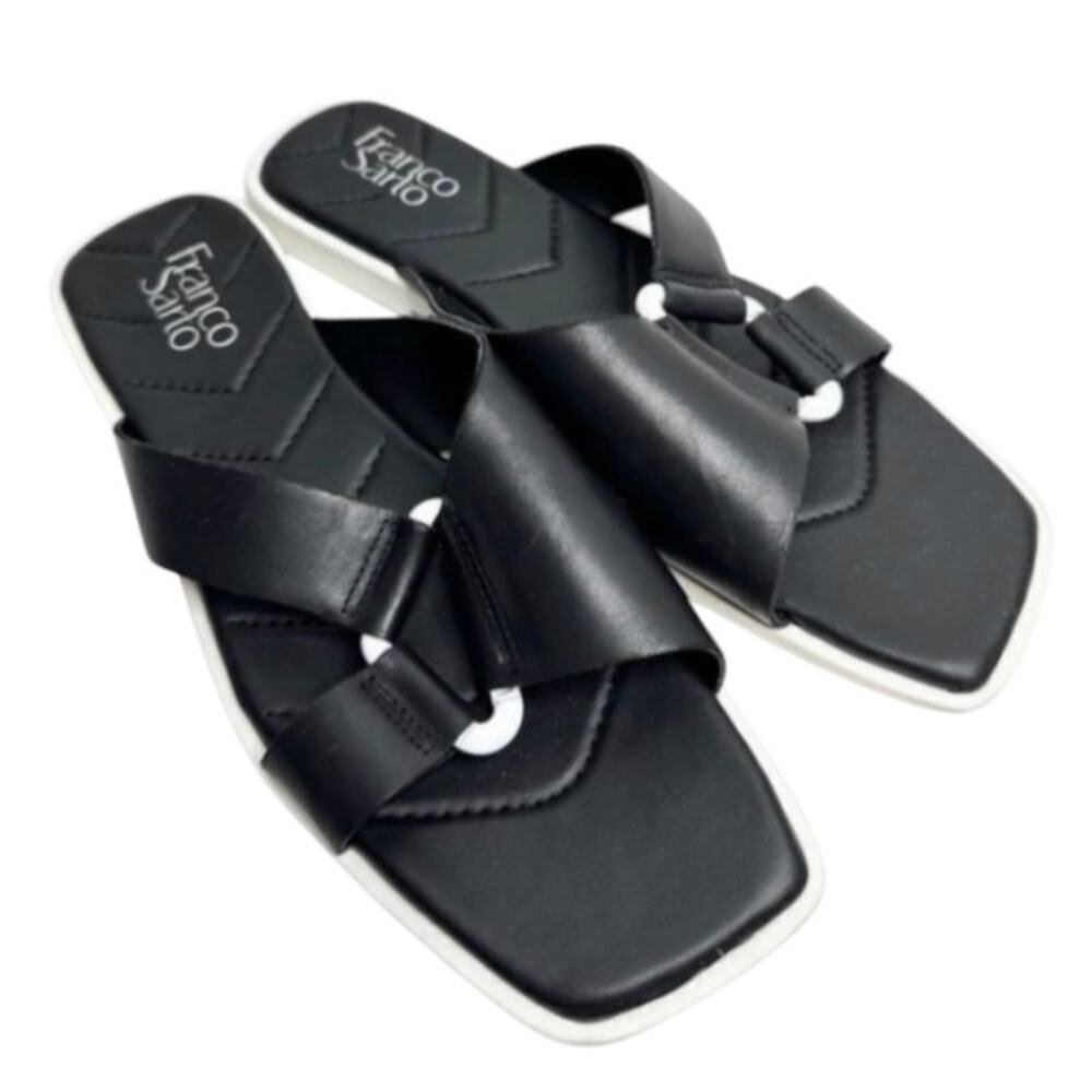 Franco Sarto Sandals Womens Size 9.5 Leather Black/White‎ Open Toe